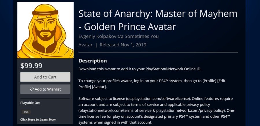 Teuerste PSN Avatar PS4