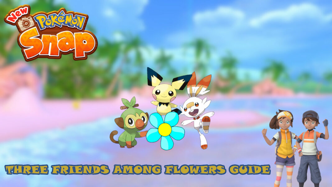new-pokemon-snap-three-friends-among-flowers