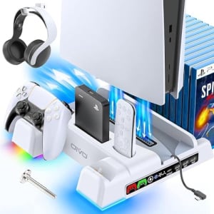 PS5 / PS5 Slim Stand und Kühlstation mit LED-Controller-Ladestation